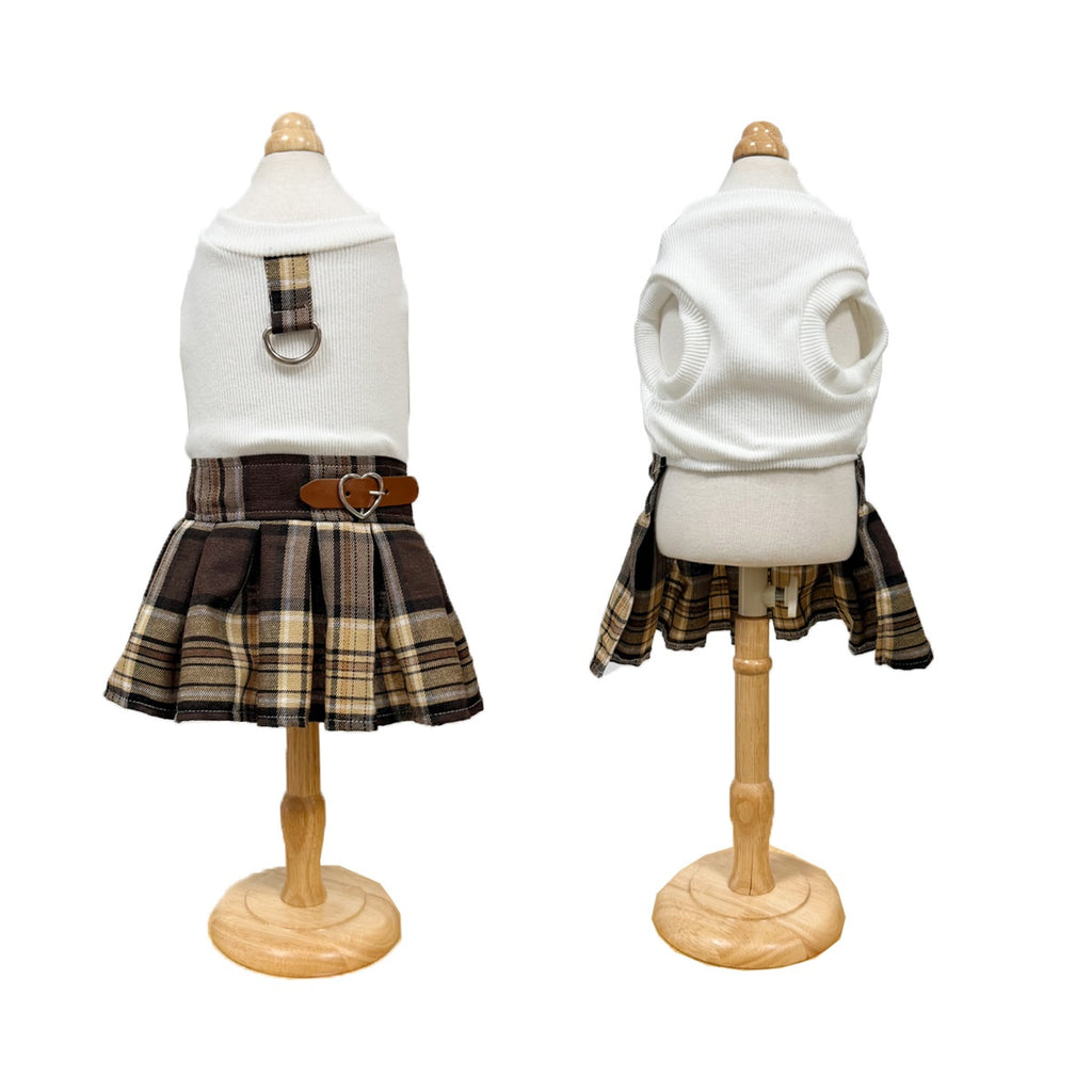 Plaid Pleated Preppy Pet Dog Dress.