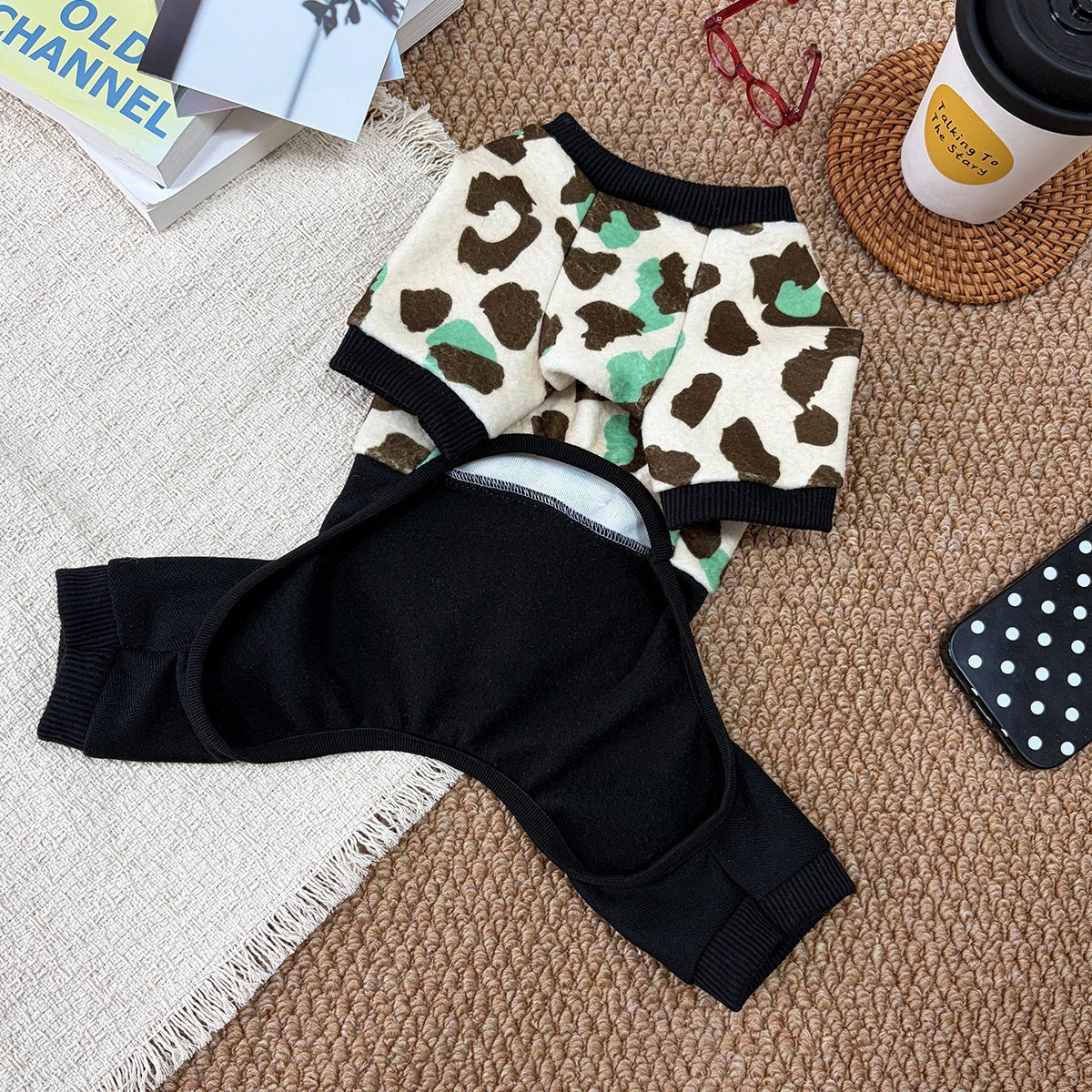 Thickened Four-Leg Full-Body Winter Warm Leopard Print Dog Jumpsuit