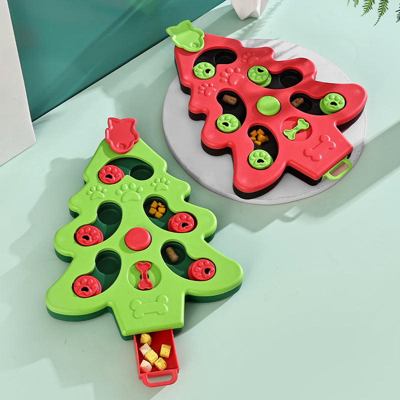 Christmas Tree Cat Puzzle Feeder Slow Feeder Bowl Interactive IQ Training Toy For Indoor Cats Boredom Relief Mental Stimulation Pet Cats Brain Training Game