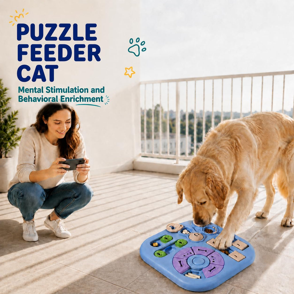Interactive Cat Puzzle Toy, Maze Slow Feeder,  Cat Treat Puzzle, ABS And PP Plastic, Non-slip Rubber Feet, Top-rack Dishwasher Care