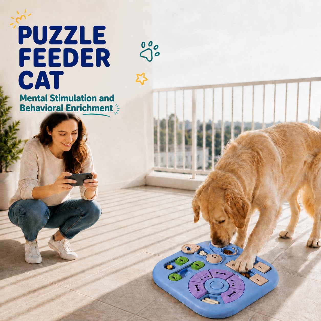 Interactive Cat Puzzle Toy, Maze Slow Feeder,  Cat Treat Puzzle, ABS And PP Plastic, Non-slip Rubber Feet, Top-rack Dishwasher Care