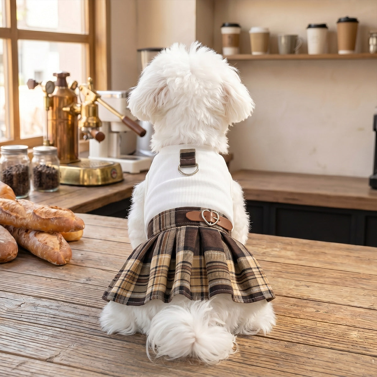Plaid Pleated Preppy Pet Dog Dress.