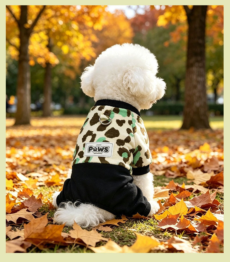 Thickened Four-Leg Full-Body Winter Warm Leopard Print Dog Jumpsuit