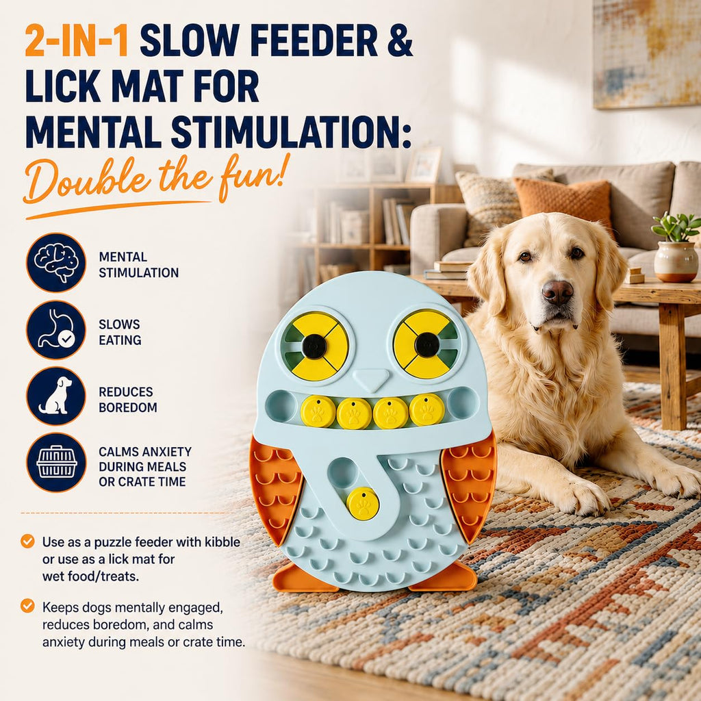 Slow Feeder Dog Bowl & Lick Mat, Interactive Puzzle Toy  Fast Eaters, Treat Dispensing, Non-Slip Base, Small, Medium, Large Dogs,Sound Toy