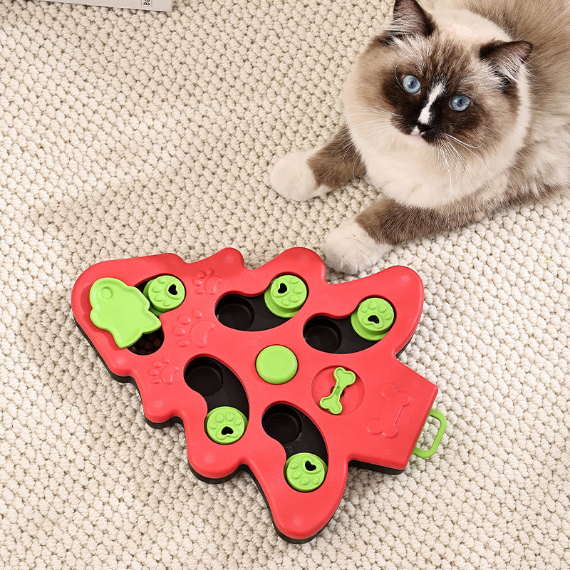 Christmas Tree Cat Puzzle Feeder Slow Feeder Bowl Interactive IQ Training Toy For Indoor Cats Boredom Relief Mental Stimulation Pet Cats Brain Training Game