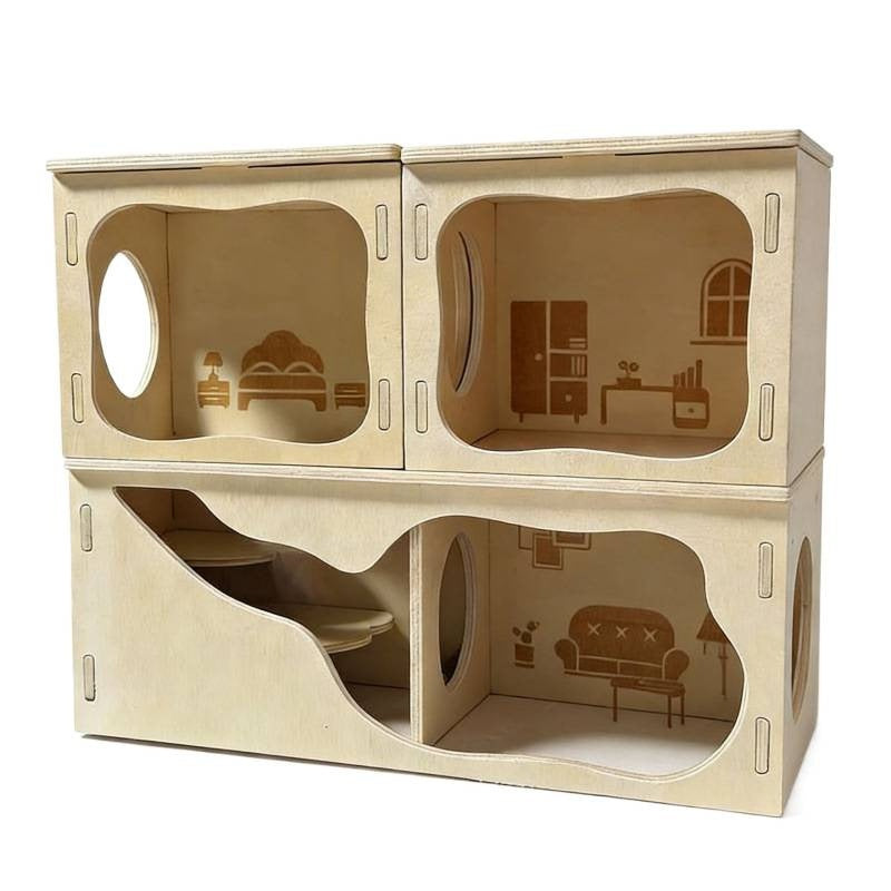 Wooden Gold-flecked Hamster Detachable Observation And Hideaway Playhouse