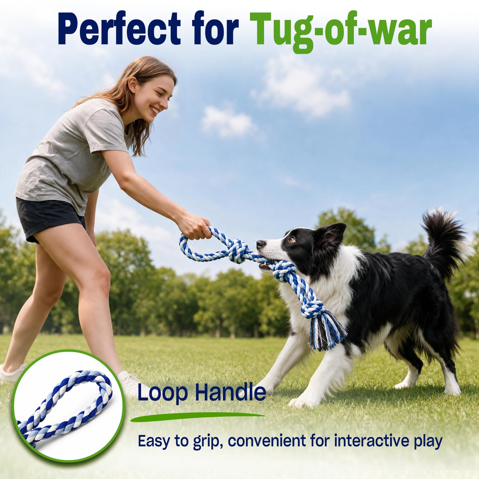 Dog Rope Toys For Aggressive Chewers, Tough Dog Chew Toys  Heavy Duty Tug Of War Dog Toys For Large Medium Dogs, 3 Knots Cotton Large Dental Rope Toys For Teeth Cleaning