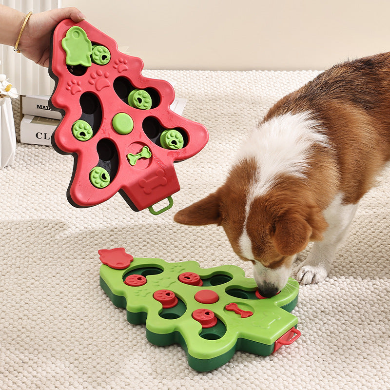 Christmas Tree Cat Puzzle Feeder Slow Feeder Bowl Interactive IQ Training Toy For Indoor Cats Boredom Relief Mental Stimulation Pet Cats Brain Training Game