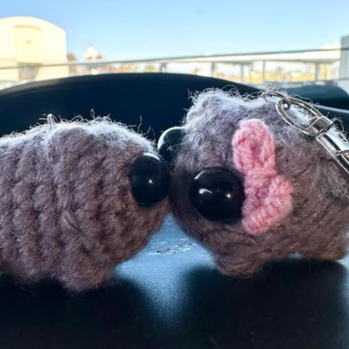 Cartoon Sad Hamster Crocheted Doll Keychain
