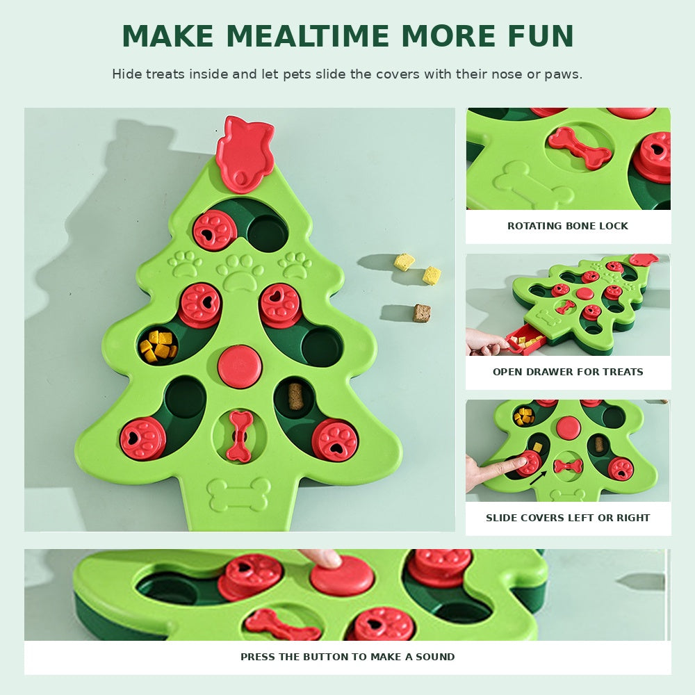 Christmas Tree Cat Puzzle Feeder Slow Feeder Bowl Interactive IQ Training Toy For Indoor Cats Boredom Relief Mental Stimulation Pet Cats Brain Training Game