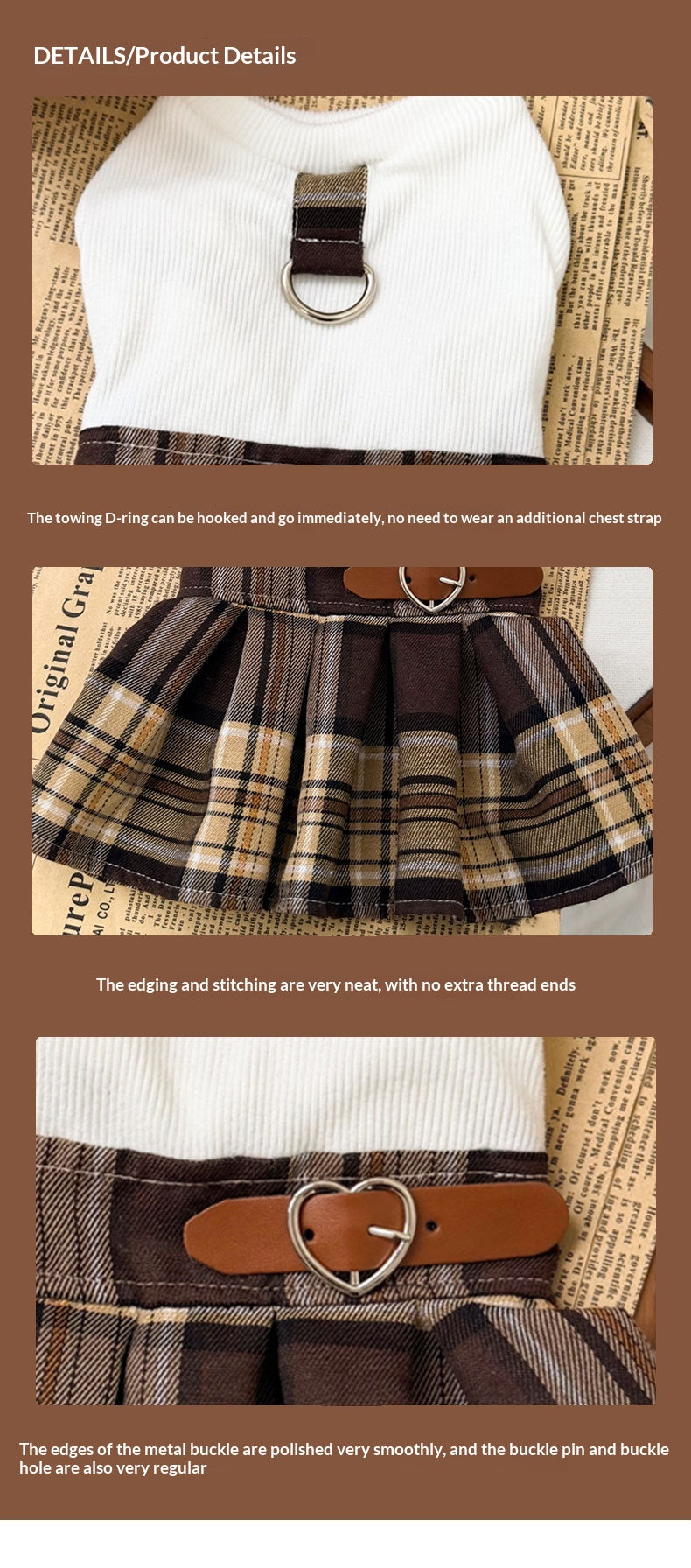 Plaid Pleated Preppy Pet Dog Dress.