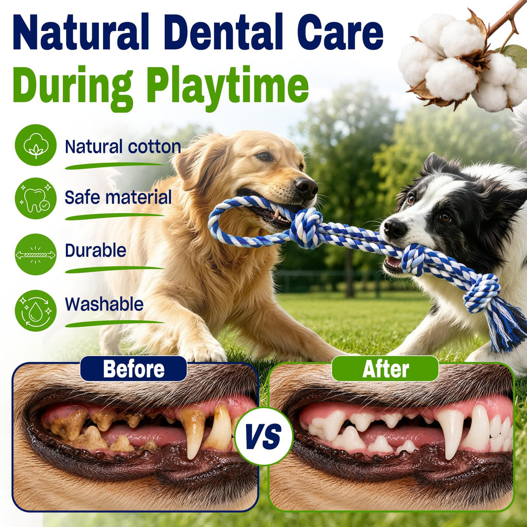 Dog Rope Toys For Aggressive Chewers, Tough Dog Chew Toys  Heavy Duty Tug Of War Dog Toys For Large Medium Dogs, 3 Knots Cotton Large Dental Rope Toys For Teeth Cleaning