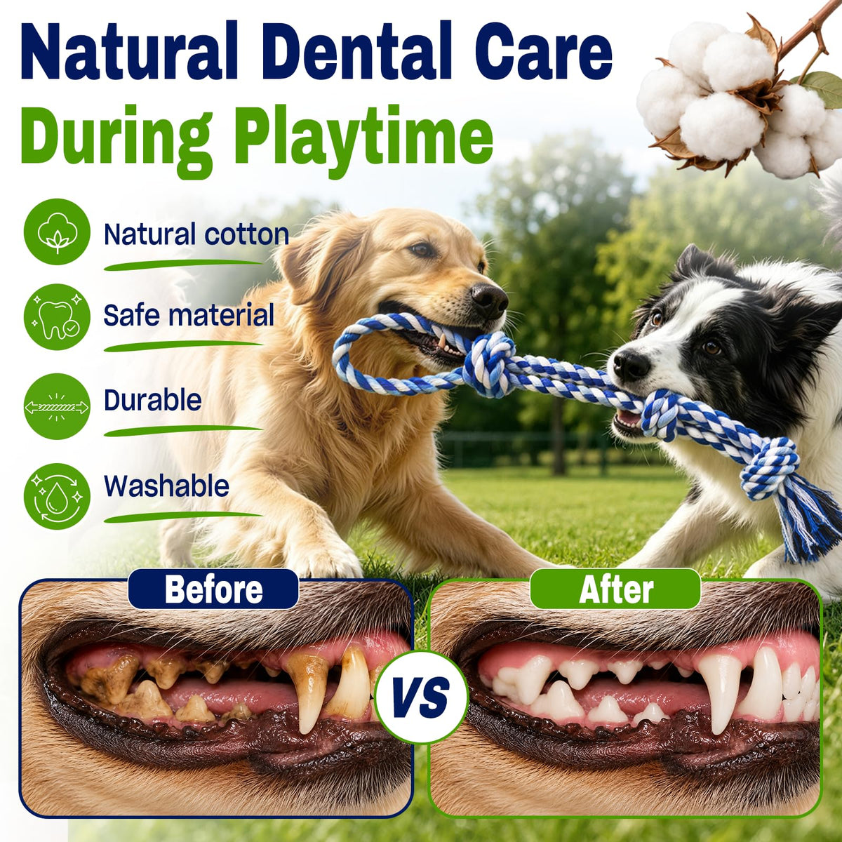 Dog Rope Toys For Aggressive Chewers, Tough Dog Chew Toys  Heavy Duty Tug Of War Dog Toys For Large Medium Dogs, 3 Knots Cotton Large Dental Rope Toys For Teeth Cleaning