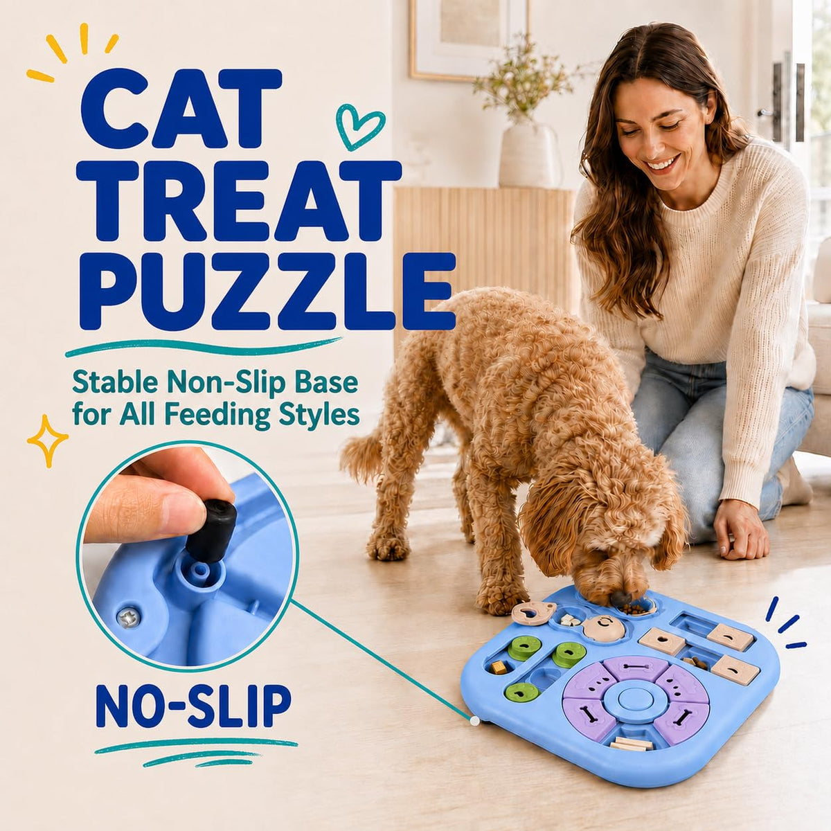 Interactive Cat Puzzle Toy, Maze Slow Feeder,  Cat Treat Puzzle, ABS And PP Plastic, Non-slip Rubber Feet, Top-rack Dishwasher Care