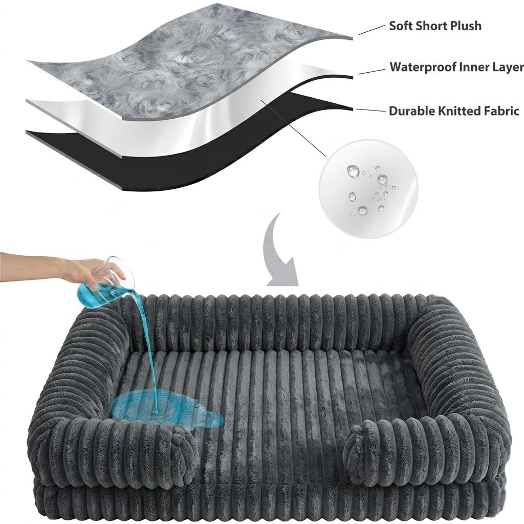 Bolster Dog Bed,Washable Thick Striped Plush Calming Dog Sofa Bed, Non-Slip Indoor Joint Relief Pet Bed For Small, Medium, And Large Breeds