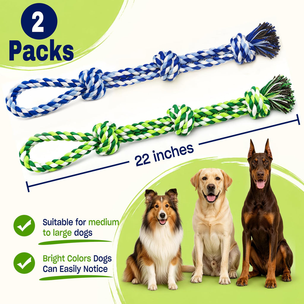 Dog Rope Toys For Aggressive Chewers, Tough Dog Chew Toys  Heavy Duty Tug Of War Dog Toys For Large Medium Dogs, 3 Knots Cotton Large Dental Rope Toys For Teeth Cleaning